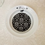 【H-4】名前シルエット入 ペットフードボウル ハット ダマスク黒