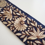 【80㎝カット済み】シルク刺繍リボン　【ネイビー】