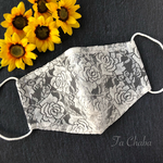 再販・夏・息がしやすい・白 バラの花 レース マスクカバー・ノーズワイヤー 入り・裏生地綿 メッシュ の２層構造