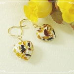 *K14GF***P150*クラックアンバー（琥珀）☆ぷっくりハートピアス