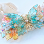 トロピカルなステンドグラスの蝶バレッタ〜aqua mermaid〜（hair ornaments Stained glass butterfly and mermaid beach）