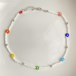 ビーズネックレス　White×colorful flower
