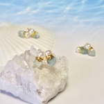 人魚姫のひかり◇アクアマリン×淡水真珠／金継ぎピアス／S size