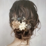 《再販》ドライフラワー ヘッドパーツ 髪飾り ヘアアクセサリー 和装 ブライダル 白  くすみピンク シャンパン ゴールド