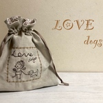 《名入れ可》女の子と犬　刺繍　巾着袋