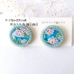 【期間限定】ビーズ刺繍丸型ピアス(睡蓮)