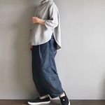 ■スリットオーバルシャツ■コットンリネン■薄グレー