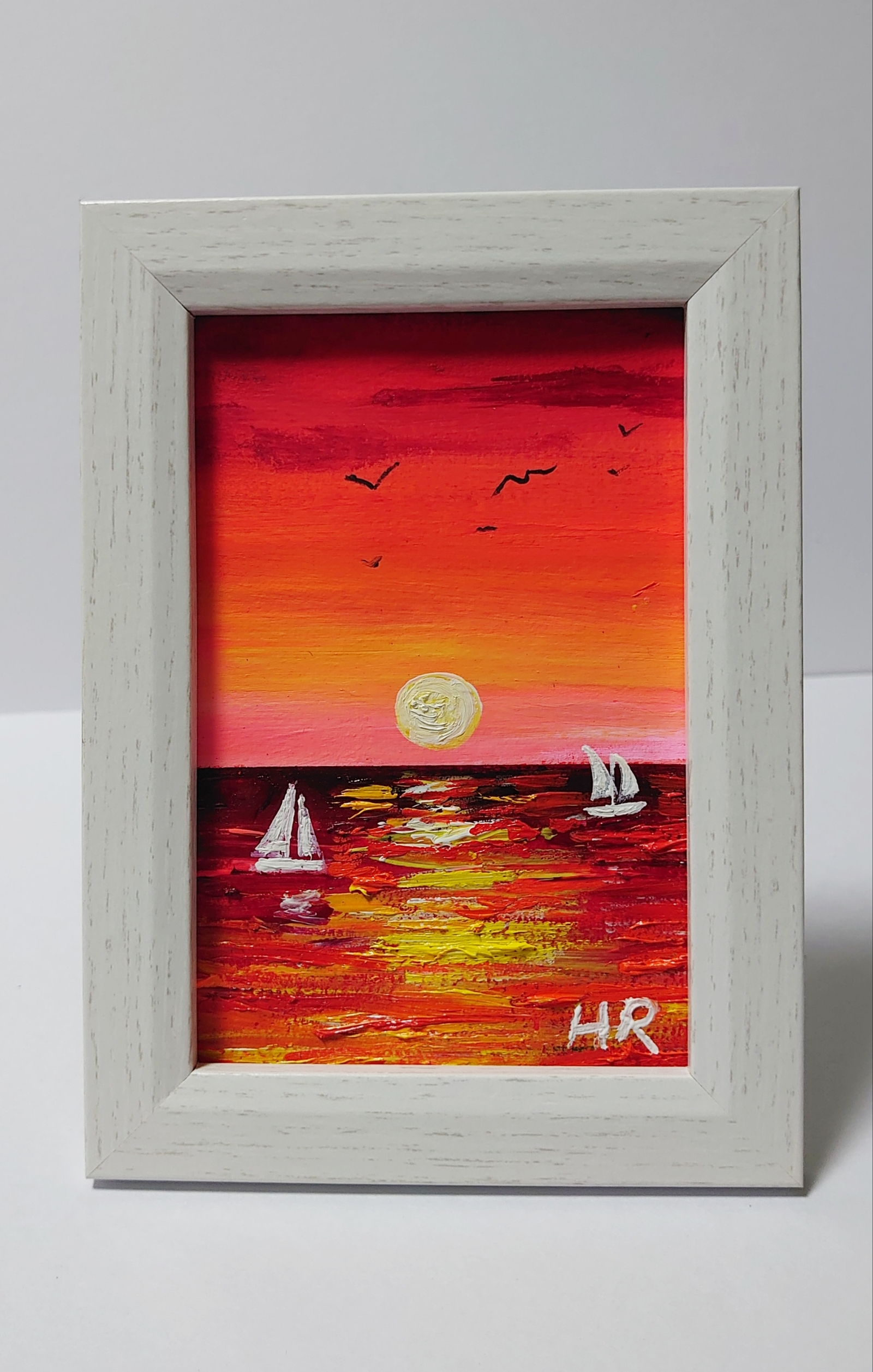 魅力的な価格 色鉛筆アート 風景画 夕日に照らされる海 絵画 - 絵画