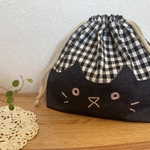 ネコお弁当袋　ギンガムチェック✖️デニム