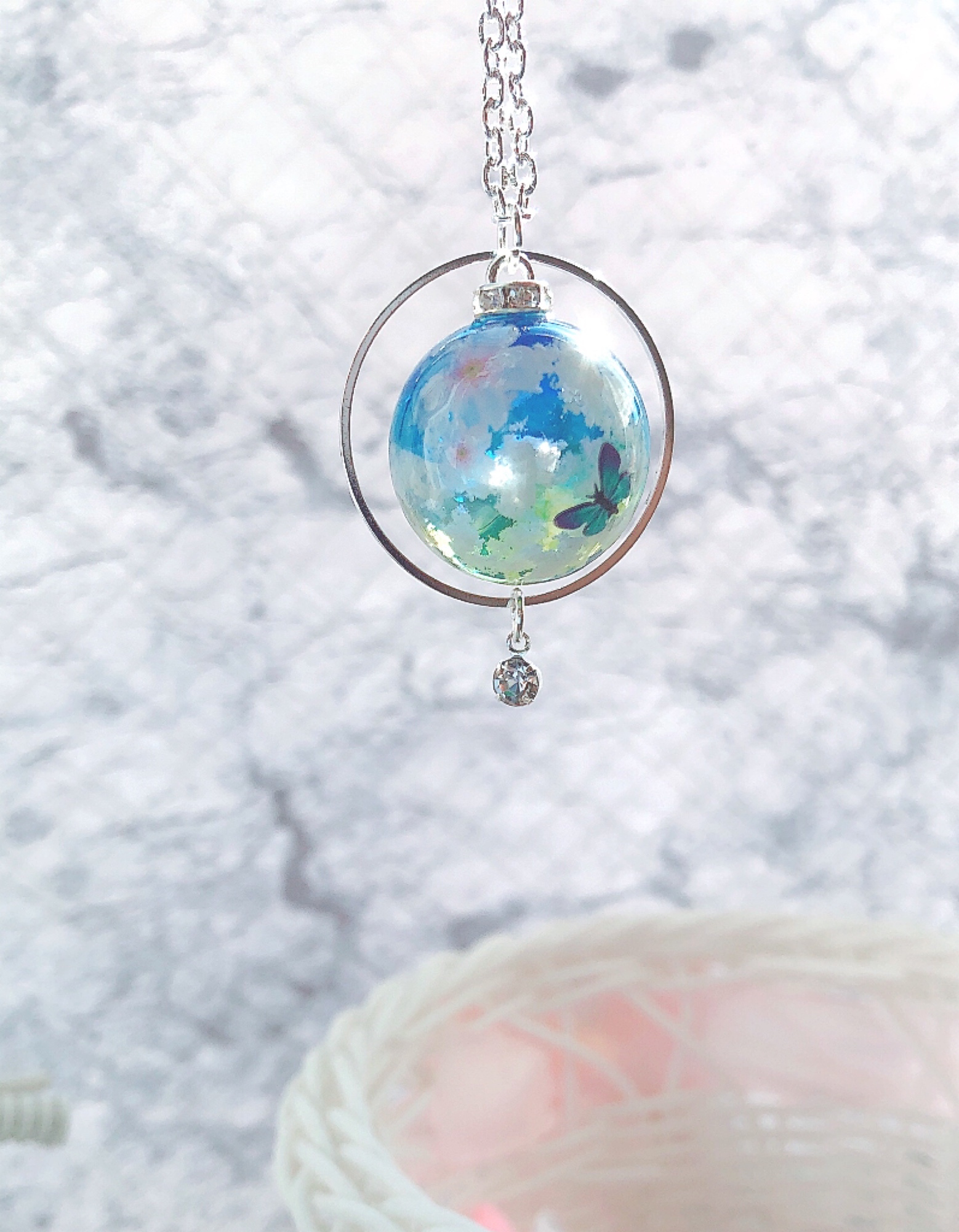 M222レジン　ネックレス　ピンクフラワー桜アレンジ球体2.9cm M222レジン ネックレス ピンクフラワー桜アレンジ球体2.9cm-定番