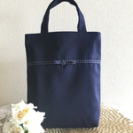 お受験バック　ステッチグログランリボン付サブバック　ミニトートバック　靴袋　上履き入れ　私立小学校　白百合学園小学校　ステッチグログランリボン