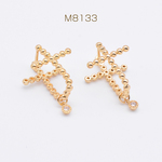 M8133   4個  デザインピアス デザインフープピアス ジルコニアラウンドチャーム付き 16×26.5mm ゴールド クリスタル  2×（2ヶ）