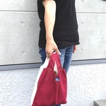 エコバッグ　コンビニサイズ　ワインレッド×オフホワイト