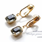 ヴィンテージグラスストーンのイヤリング　black diamond