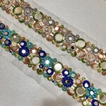 インド刺繍リボン ミラーワーク 鏡 ブルー 夏 青 グレー チュールレース 花 アジアン エスニック ボヘミアン パーツ