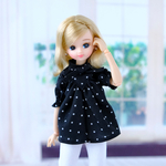 リカちゃん服＊水玉のフリルブラウス（黒）＊ブライス＊ジェニー＊momoko