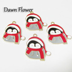 【D-0451】5pcs　マフラーをまいたペンギン　30×24mm　レッド　チャーム
