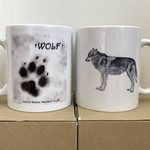 両面オオカミ　大きなマグカップ　線画オオカミと足跡