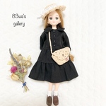 【送料無料】リカちゃんサイズ服　2wayティアードシャツワンピ＆ショルダーバッグ＆麦わら風帽子3点セット