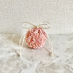 ビーズクロッシェ 手編み 豆巾着 お守り袋 パワーストーン天然石入れ アクセサリー入れ ピアスケース   お薬入れ  ミニポーチ ◆ #1 ピンク