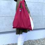 エコバッグ　大きめ　( ^ω^ )  エンジ×片側マチオフホワイト