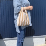 エコバッグ　コンビニ　ストライプ　ベージュ