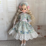 50%OFF  ヘッドドレス付きワンピース　花柄　ピンクブルー系　ブライス、リカちゃん