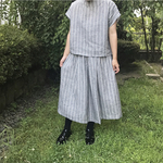 リネン 涼しげ ストライプ の ナチュラル ギャザースカート
