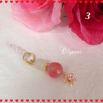 ♯3★チェリークォーツ×ホワイトジェイド☆天然石イヤホンジャック  ハンドメイド