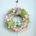 《１点もの》　小鳥のリース　ピンク＆グリーン