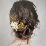 《再販》ドライフラワー ヘッドパーツ 髪飾り ヘアアクセサリー 和装 ブライダル 結婚式 ゴールド 白 リーフ