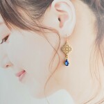 しずく　ブルーピアス　アラビアン　透かしアンティーク模様　再販　ノンホールイヤリング