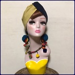 ネイビー×マスタード　クロスヘアターバン　ターバン　ヘアバンド　バイカラー　ツートン
