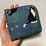 L字ファスナーミニ財布　＊ハチワレ 猫 - アッシュブルー＊ 