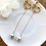 淡水パールの一粒チェーンピアス/イヤリング　揺れるピアス　シルバーパープル