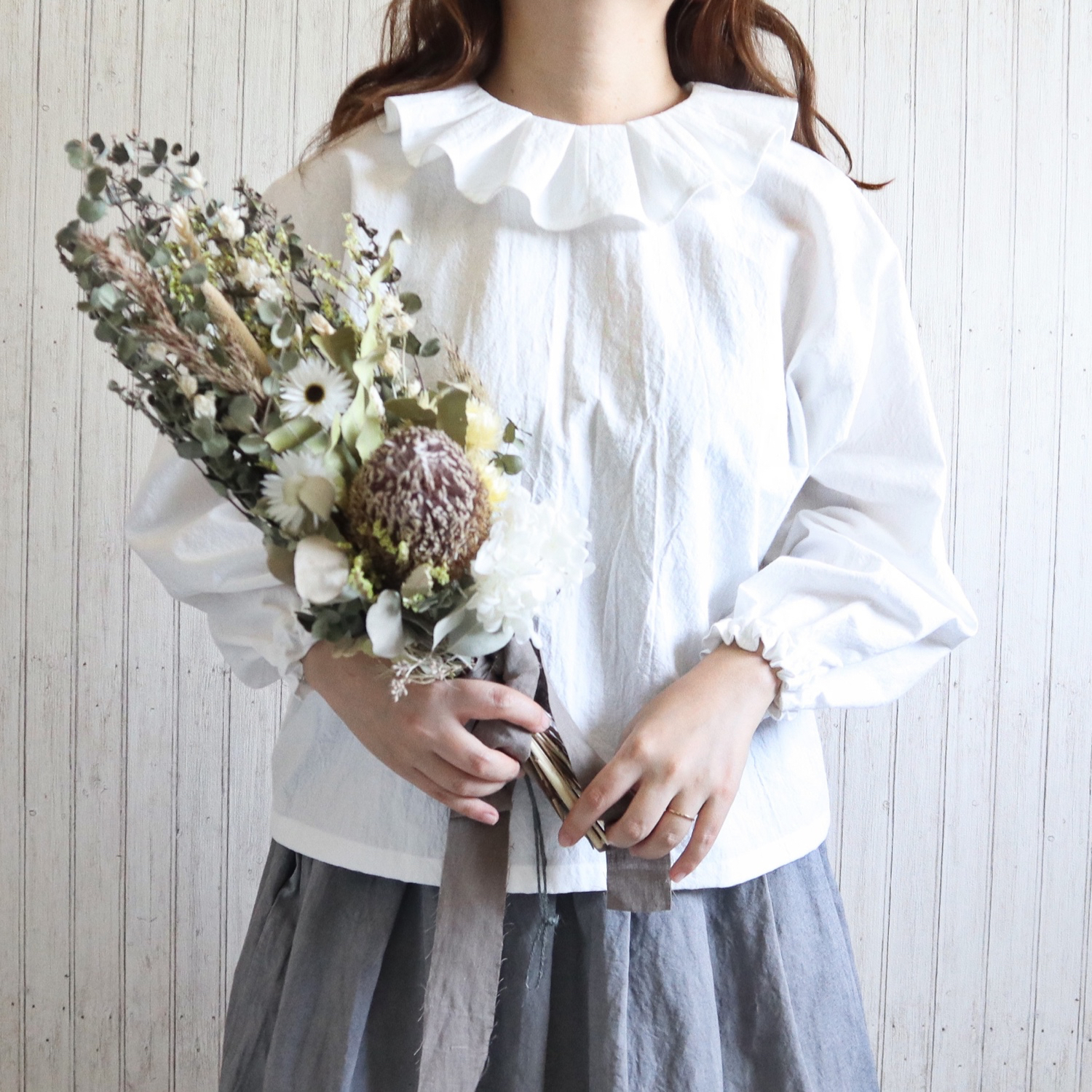 タックカラーブラウス(ホワイト)｜低身長さんのためのナチュラル服ELLIE(エリー)