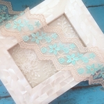 ターコイズブルー 刺繍レース リボン
