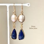 淡水パールとラピスラズリ　揺れるピアス
