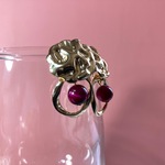 ピアス　ピンクタイガーアイ&プレートピアス パワーストーンピアス　8mm　(模様丸型/ゴールド)　☆ピアス☆ピアス☆ピアス