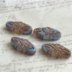 【19㍉  8個】アラベスク＊オーバルビーズ＊blue & frosted brown＊チェコビーズ＊ターコイズ＊ビンテージ＊ヴィンテージ＊アンティーク＊マーキス＊リーフ＊青＊ブルー＊ブラウン