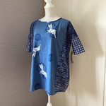 【浴衣リメイク】うさぎのチュニックブラウス・Tシャツ(中青)