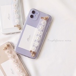 韓国で流行り！？オーガンジーリボン♡お花ビーズストラップcase iPhoneケース　iPhone12ケースなど　