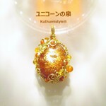 サンストーンペンダント（ワイヤージュエリー☆ワイヤーアクセサリー☆ワイヤーラッピング天然石ネックレス☆KuthumistyleⓇ☆クツミスタイル）