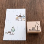 【再】シンプルベンチ＆木と双葉ポチポチ:ラバースタンプ