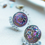 再販×2「 深海のあこがれ 」イヤリング/ピアス(ピアスのみ2way)*チェコガラスボタン・透明・クリア・貝・海・シルバー・青・ピンク・玉虫色・キラキラ・ジルコニア*