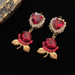 真っ赤な薔薇とハァトのピアス・イヤリング