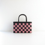 市松編みのかごバッグ（ブラック／ピンク）・あずま袋付き 