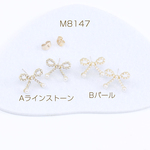 M8147-B  12個  デザインピアス リボンピアス 12×15mm ゴールド 3×（4ヶ）