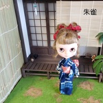 ＊blythe outfit ブライス アウトフィット＊藍染絞りの浴衣と草木染めの帯のセット＊