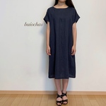 上質リネン シンプルワンピース(navy)